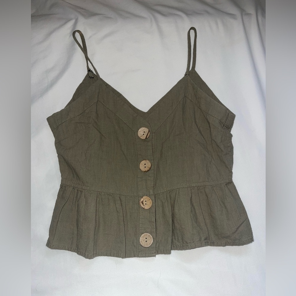 Army green button down crop top